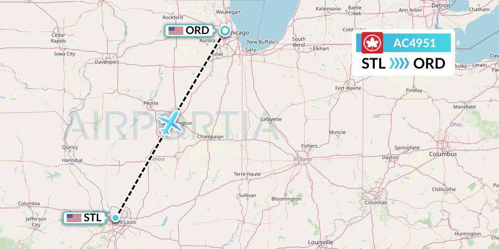 AC4951 Air Canada Flight Map: St. Louis to Chicago