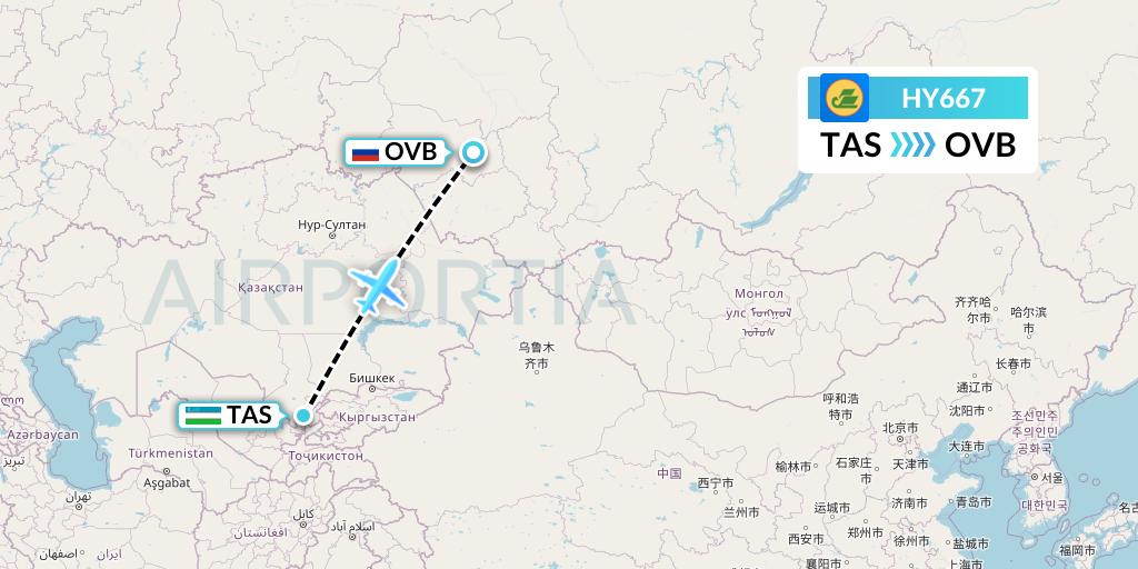 HY667 Uzbekistan Airways Flight Map: Tashkent to Novosibirsk