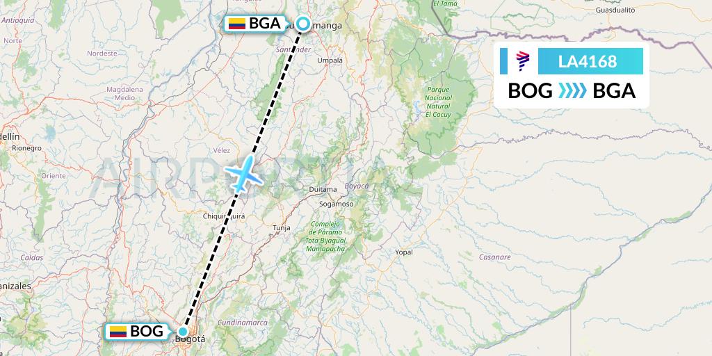 LA4168 LAN Airlines Flight Map: Bogota to Bucaramanga