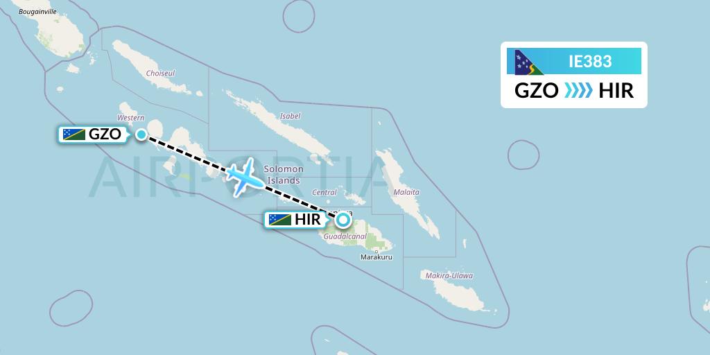 IE383 Solomon Airlines Flight Map: Gizo to Honiara