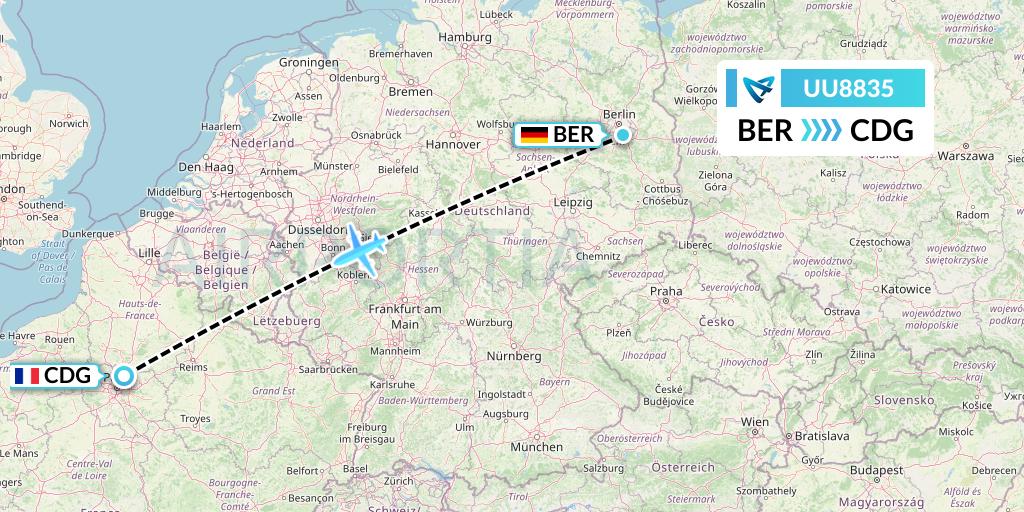 UU8835 Air Austral Flight Map: Berlin to Paris