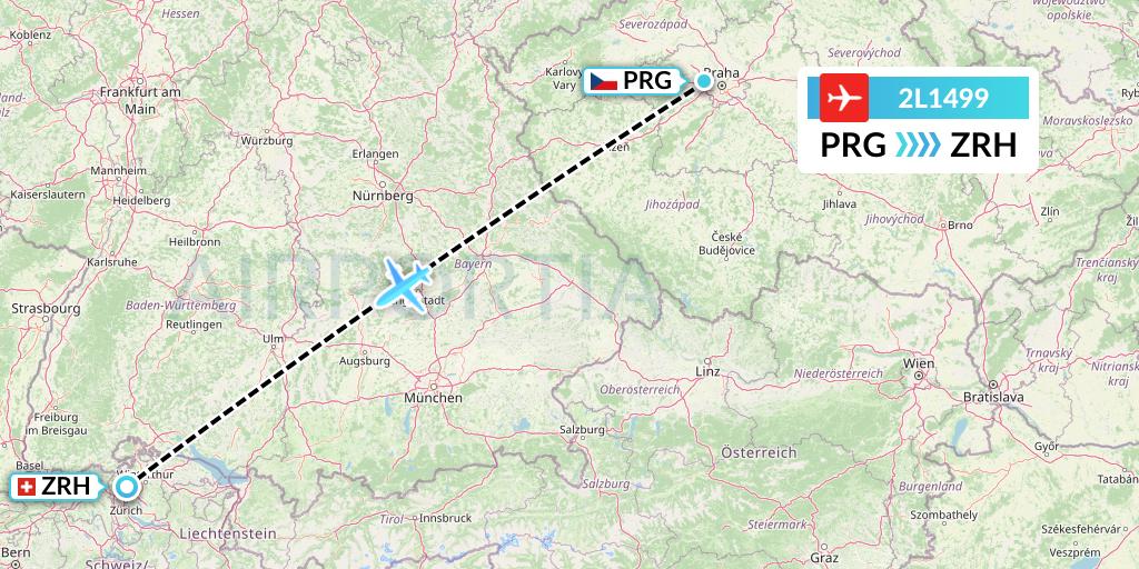 2L1499 Helvetic Airways Flight Map: Prague to Zurich