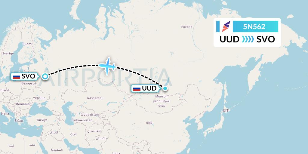 5N562 Nordavia Flight Map: Ulan-Ude to Moscow