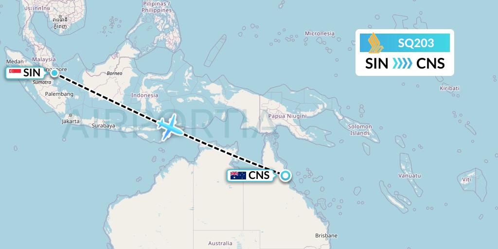 SQ203 Singapore Airlines Flight Map: Singapore to Cairns