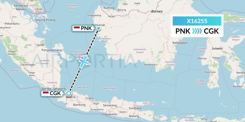 X16255 Nik Airways Flight Map: Pontianak to Jakarta
