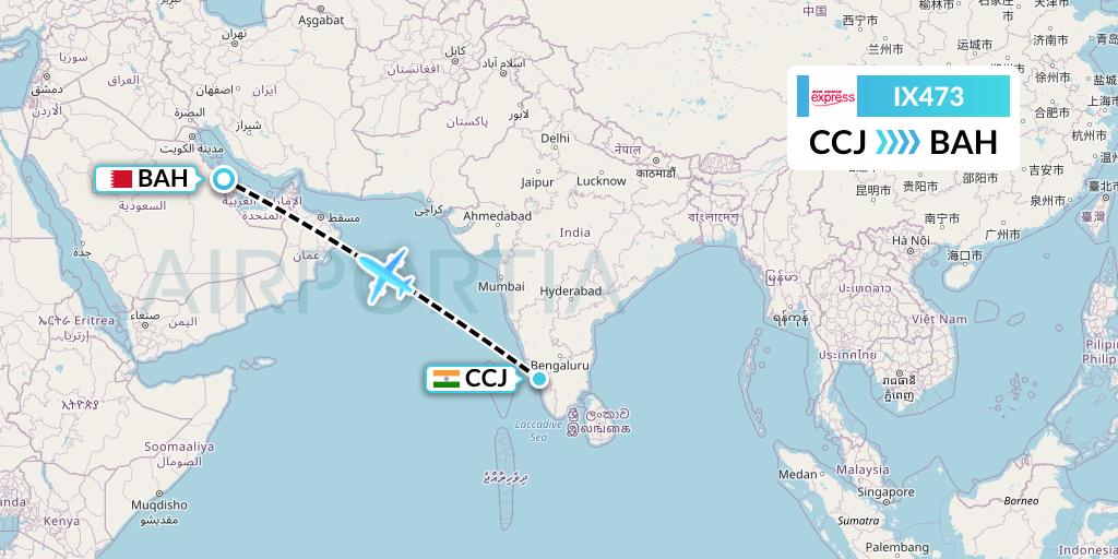 IX473 Air India Express Flight Map: Kozhikode to Bahrain