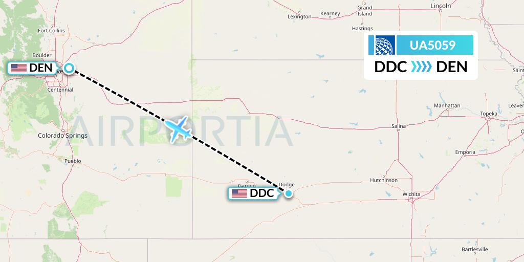 UA5059 United Airlines Flight Map: Dodge City to Denver