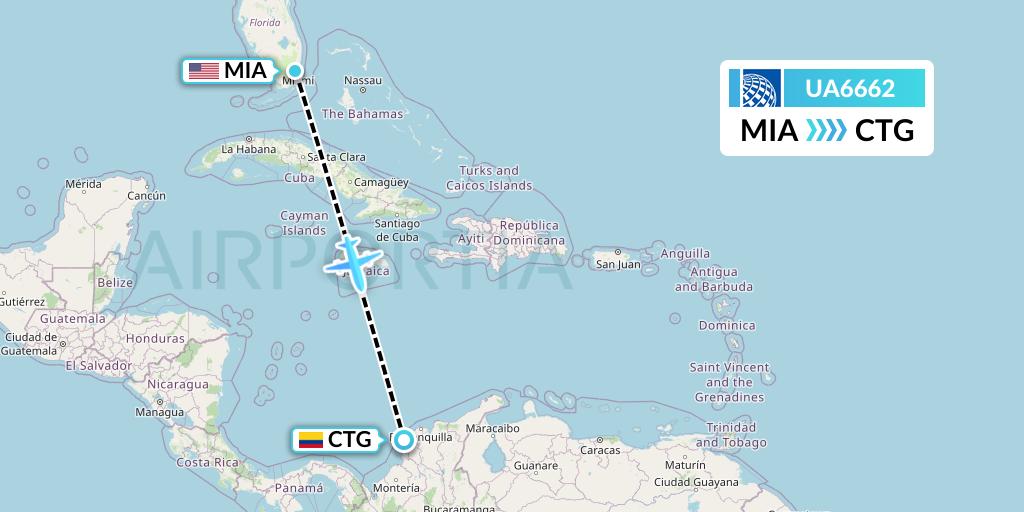 UA6662 United Airlines Flight Map: Miami to Cartagena
