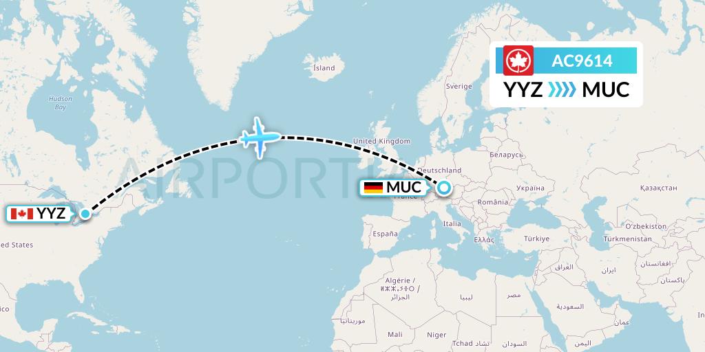 AC9614 Air Canada Flight Map: Toronto to Munich