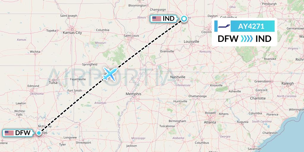 AY4271 Finnair Flight Map: Dallas to Indianapolis