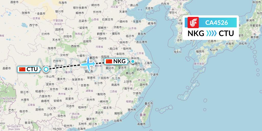 CA4526 Air China Flight Map: Nanjing to Chengdu