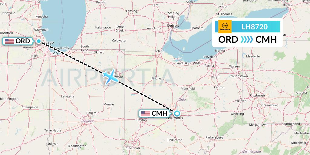 LH8720 Lufthansa Flight Map: Chicago to Columbus