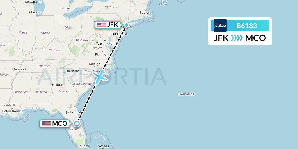 B6183 JetBlue Airways Flight Map: New York to Orlando