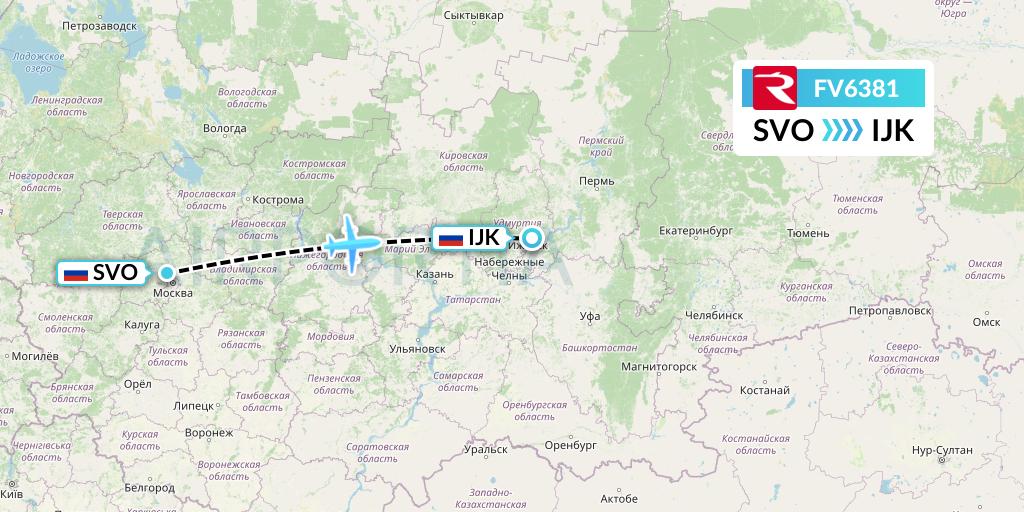 FV6381 Rossiya Flight Map: Moscow to Izhevsk