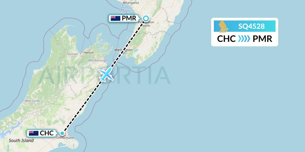 SQ4528 Singapore Airlines Flight Map: Christchurch to Palmerston North