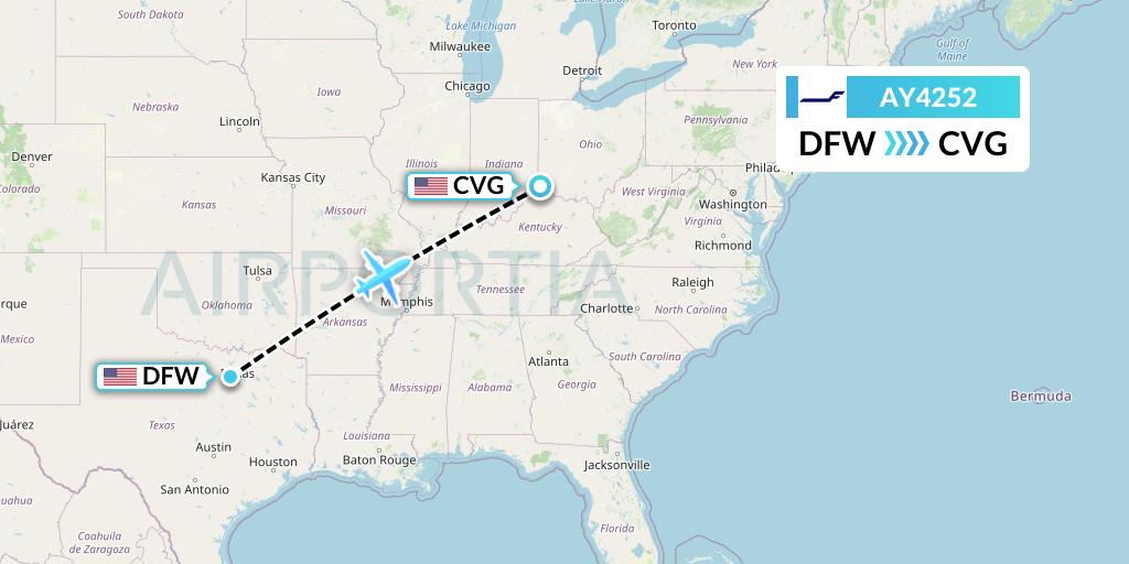 AY4252 Finnair Flight Map: Dallas to Cincinnati