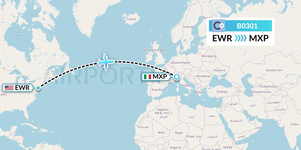 B0301 La Compagnie Flight Map: New York to Milan