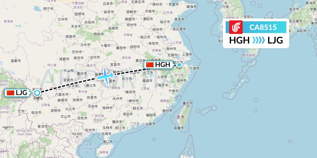CA8515 Air China Flight Map: Hangzhou to Lijiang