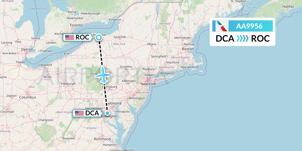 AA9956 American Airlines Flight Map: Washington to Rochester