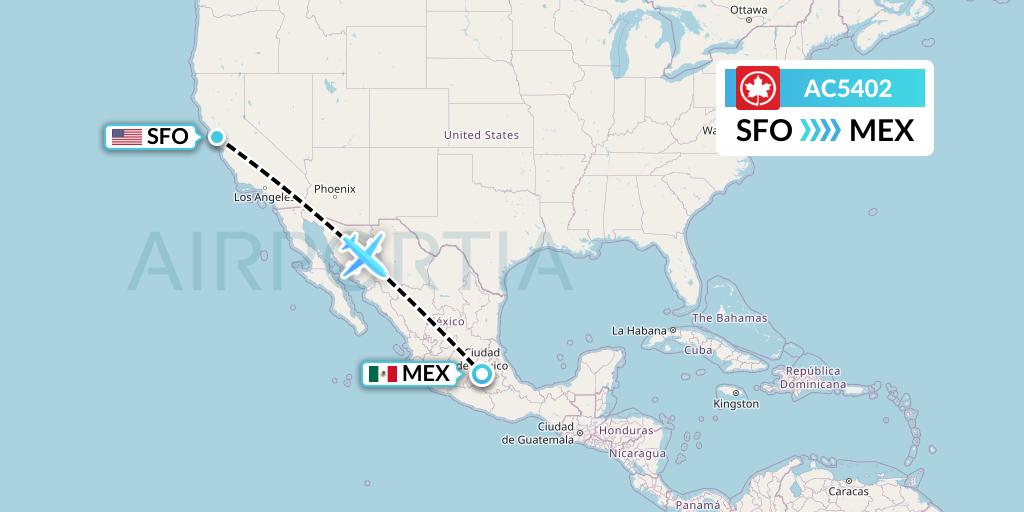 AC5402 Air Canada Flight Map: San Francisco to Mexico City