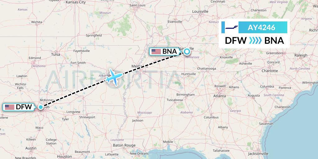 AY4246 Finnair Flight Map: Dallas to Nashville