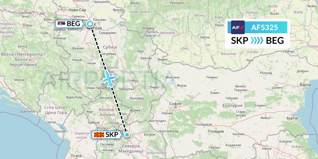 AF5325 Air France Flight Map: Skopje to Belgrade