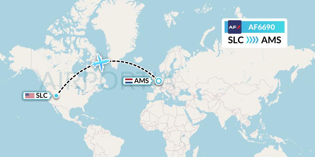 AF6690 Air France Flight Map: Salt Lake City to Amsterdam
