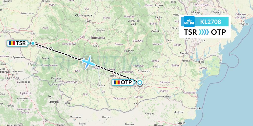 KL2708 KLM Flight Map: Timisoara to Bucharest