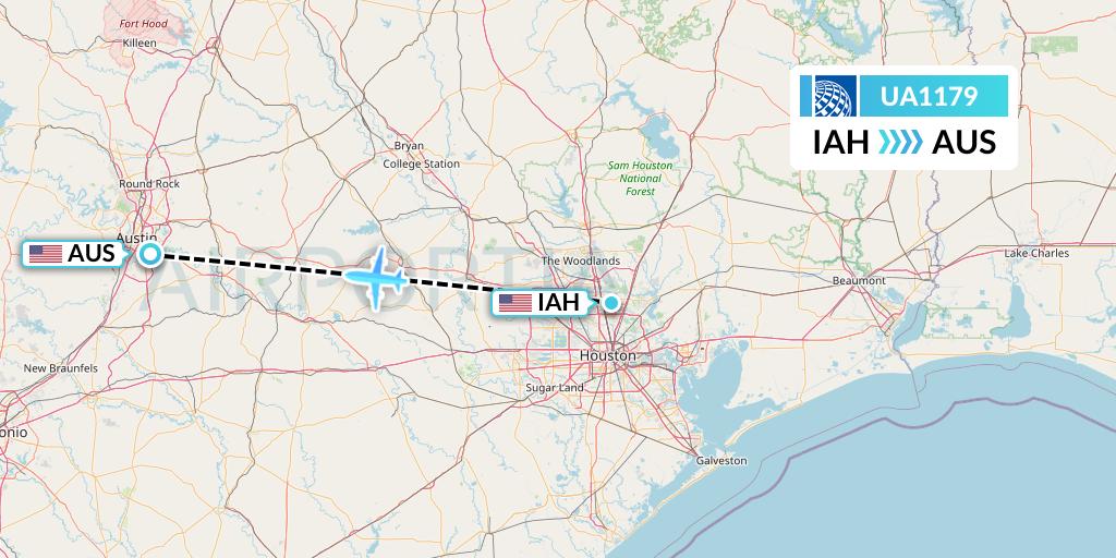 UA1179 United Airlines Flight Map: Houston to Austin
