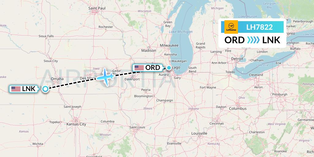 LH7822 Lufthansa Flight Map: Chicago to Lincoln