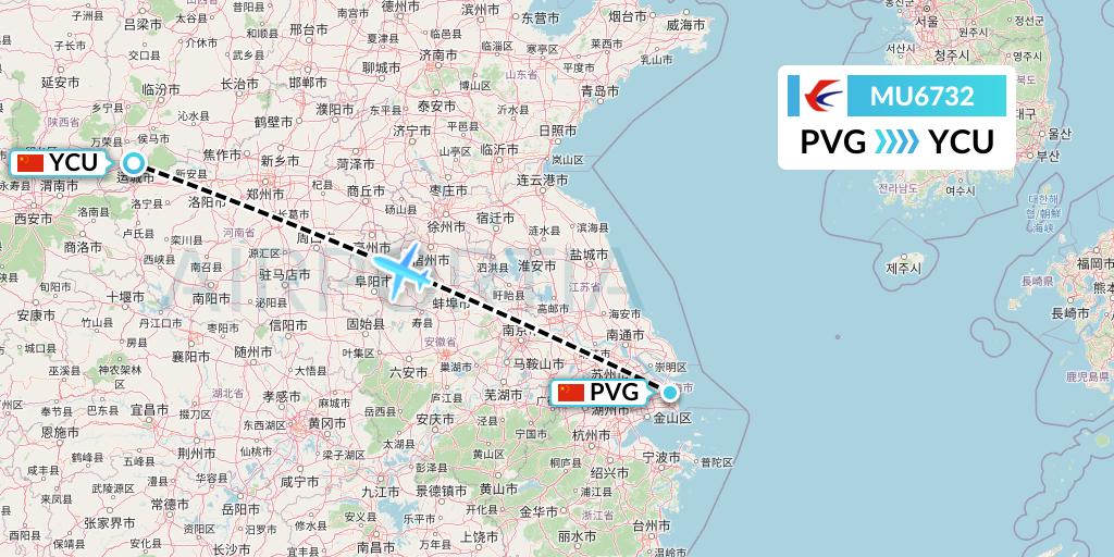 MU6732 China Eastern Airlines Flight Map: Shanghai to Yuncheng
