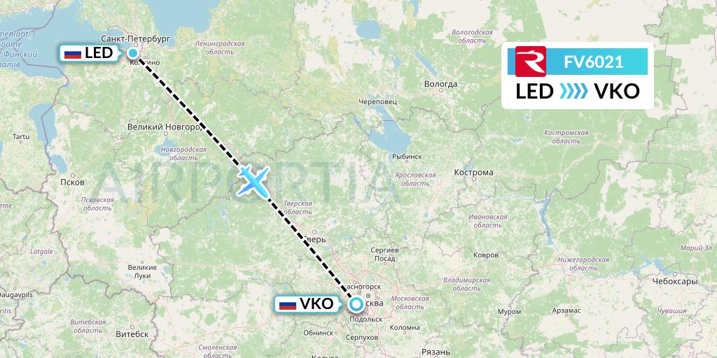 FV6021 Rossiya Flight Map: St. Petersburg to Moscow