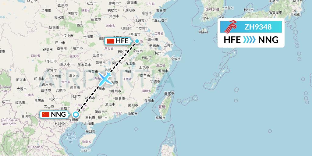 ZH9348 Shenzhen Airlines Flight Map: Hefei to Nanning