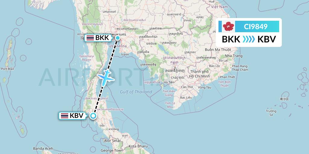 CI9849 China Airlines Flight Map: Bangkok to Krabi