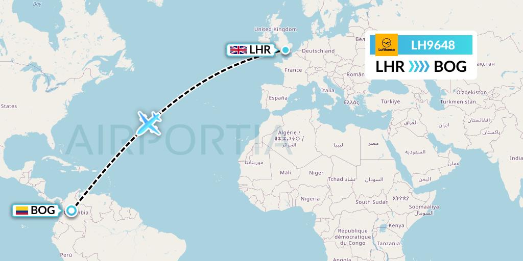 LH9648 Lufthansa Flight Map: London to Bogota