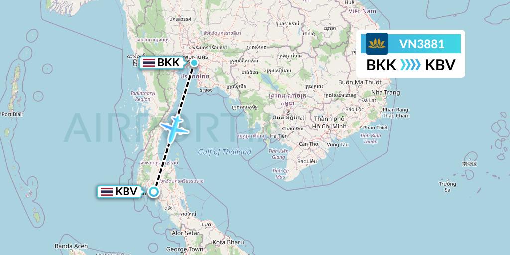 VN3881 Vietnam Airlines Flight Map: Bangkok to Krabi