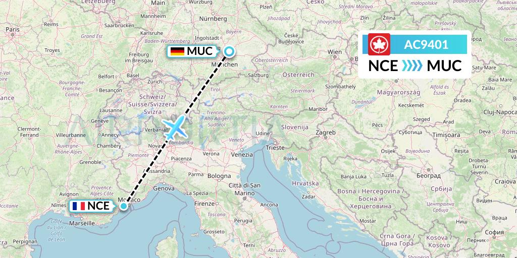 AC9401 Air Canada Flight Map: Nice to Munich