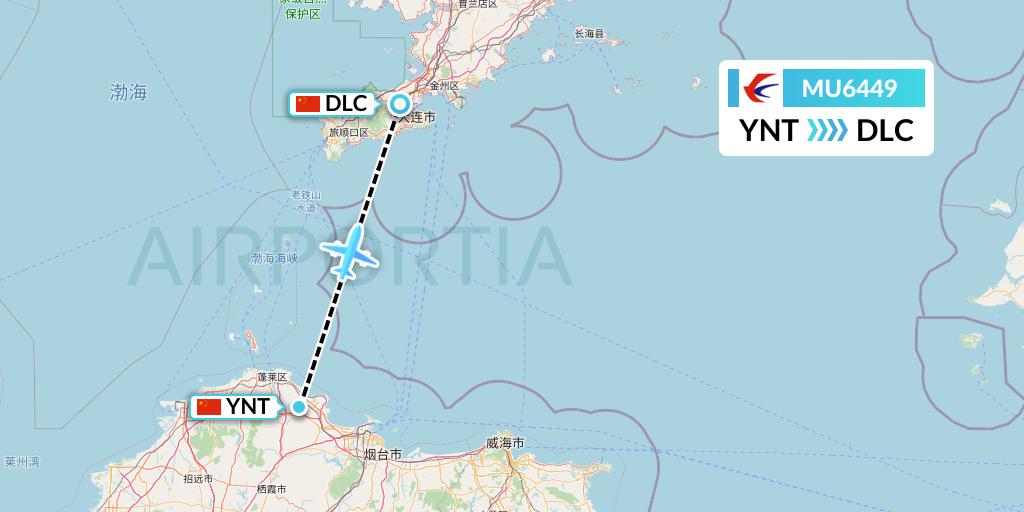MU6449 China Eastern Airlines Flight Map: Yantai to Dalian