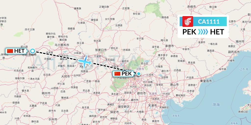 CA1111 Air China Flight Map: Beijing to Hohhot