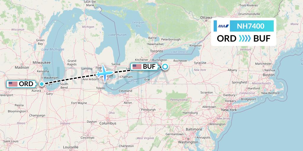 NH7400 All Nippon Airways Flight Map: Chicago to Buffalo