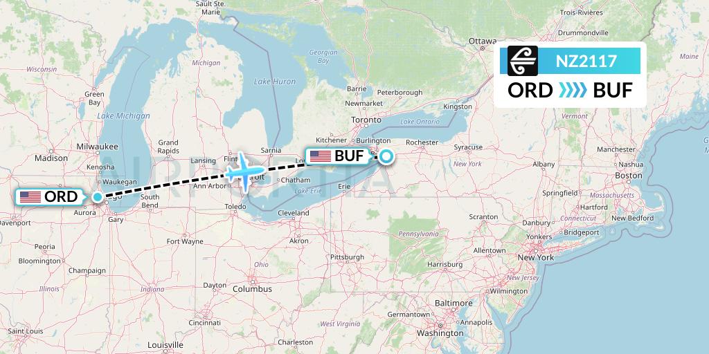 NZ2117 Air New Zealand Flight Map: Chicago to Buffalo