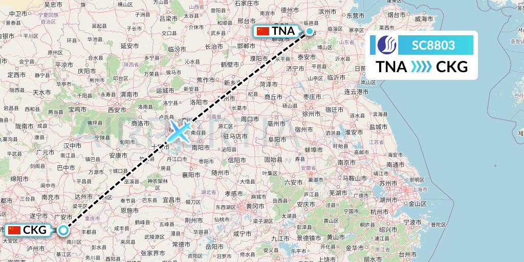 SC8803 Shandong Airlines Flight Map: Jinan to Chongqing
