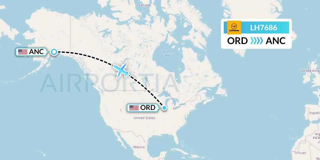 LH7686 Lufthansa Flight Map: Chicago to Anchorage
