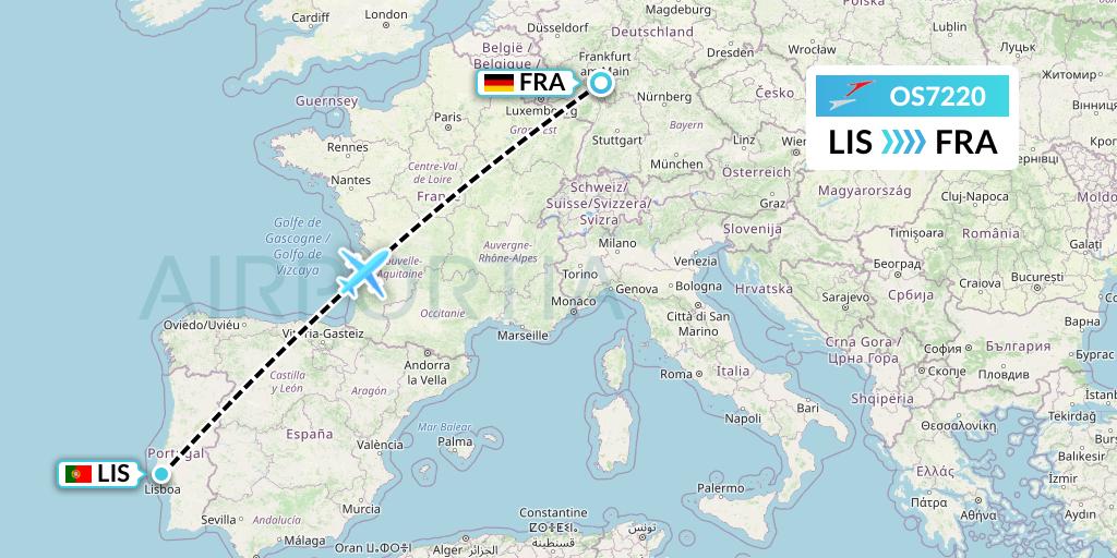 OS7220 Austrian Airlines Flight Map: Lisbon to Frankfurt