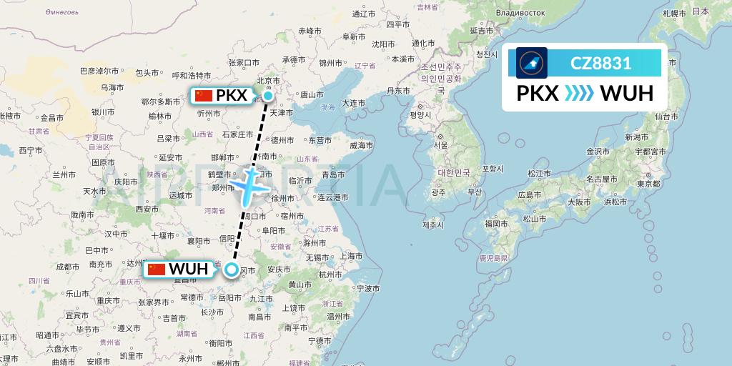 CZ8831 China Southern Airlines Flight Map: Beijing to Wuhan