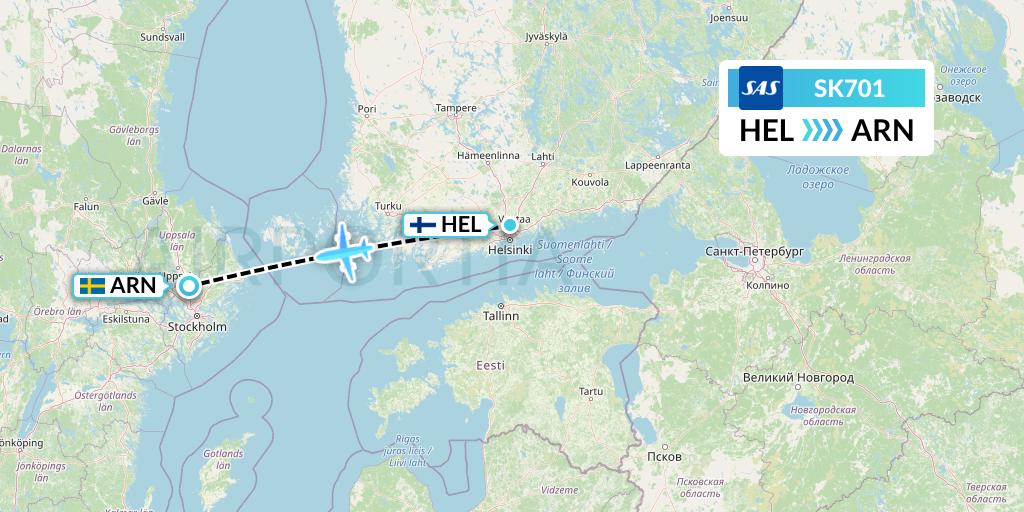 SK701 SAS Flight Map: Helsinki to Stockholm