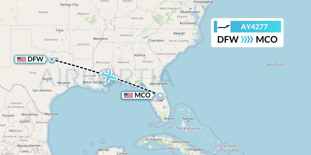 AY4277 Finnair Flight Map: Dallas to Orlando