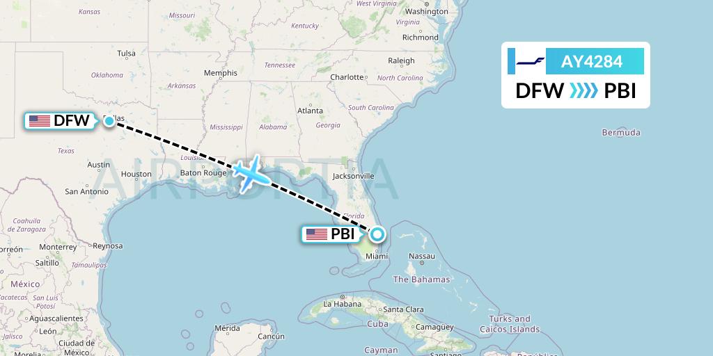 AY4284 Finnair Flight Map: Dallas to West Palm Beach