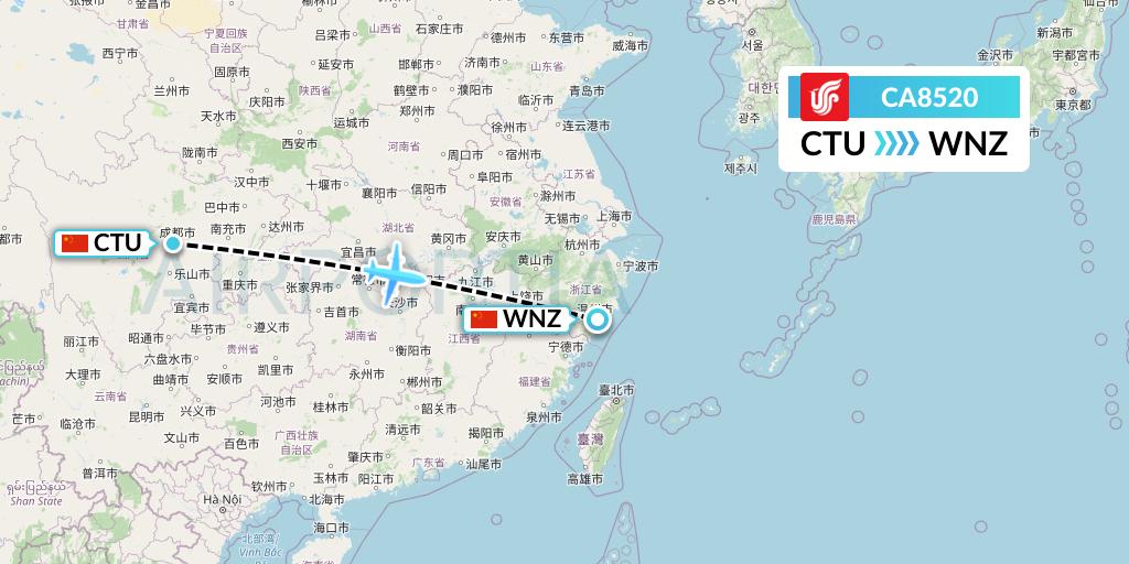 CA8520 Air China Flight Map: Chengdu to Wenzhou