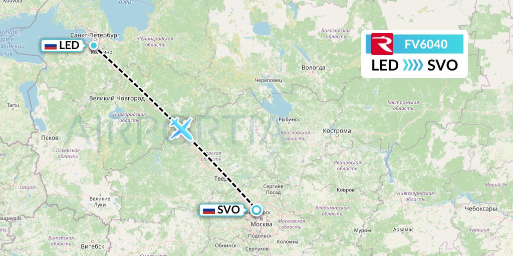 FV6040 Rossiya Flight Map: St. Petersburg to Moscow